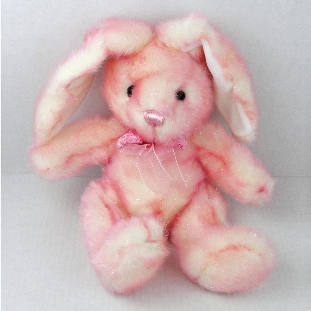 Kids of America Plush Pink Rabbit Bunny Frosted Bow Vintage 2000 Stuffed Animal